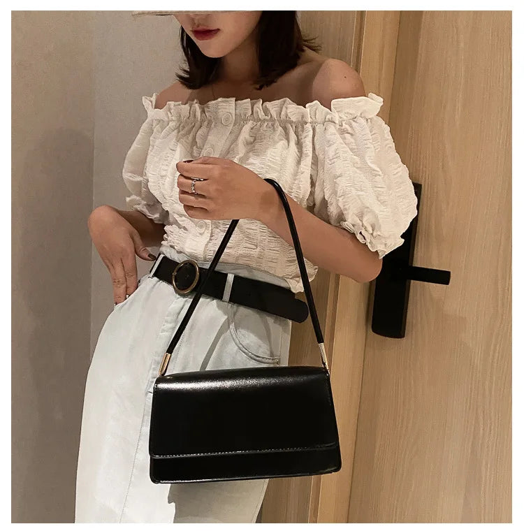 New Women's Fashion Handbags Retro Solid Color PU Leather Shoulder Underarm Bag Casual Women Hobos Handbags сумка женская Trend