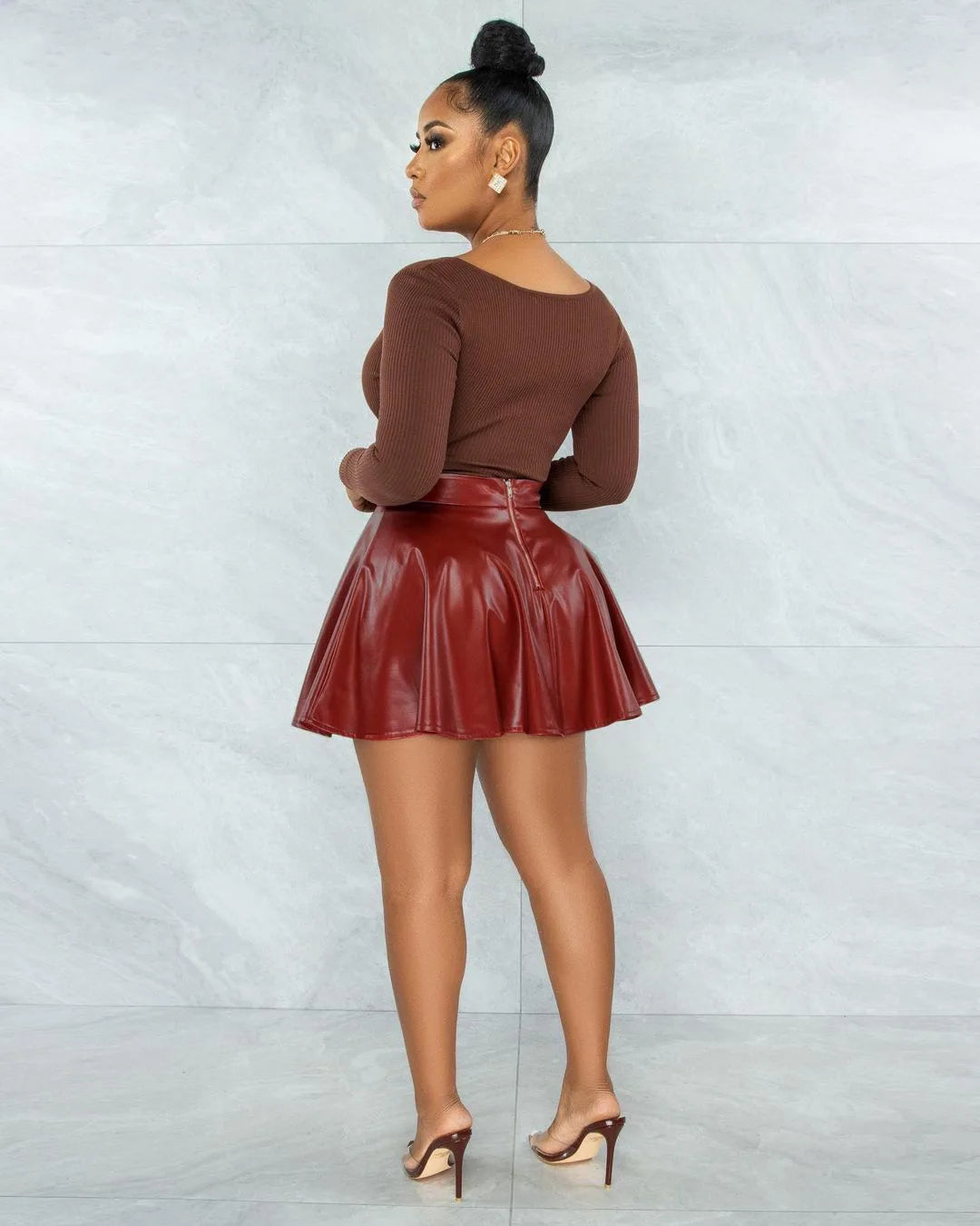 Liu Ming Fashion 2025 Women Streetwear Pleated Faux Leather a Line Mini Skirt