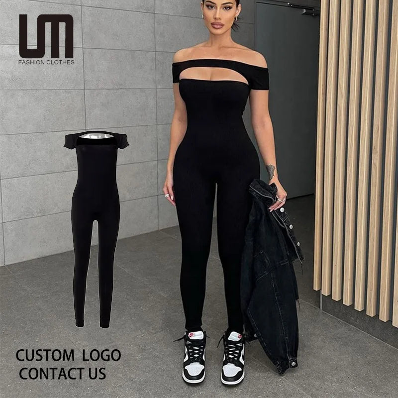 Liu Ming Custom Design Women Sexy Y2K Clothing Short Sleeve Hollow Out Skinny Romper Jumpsuit