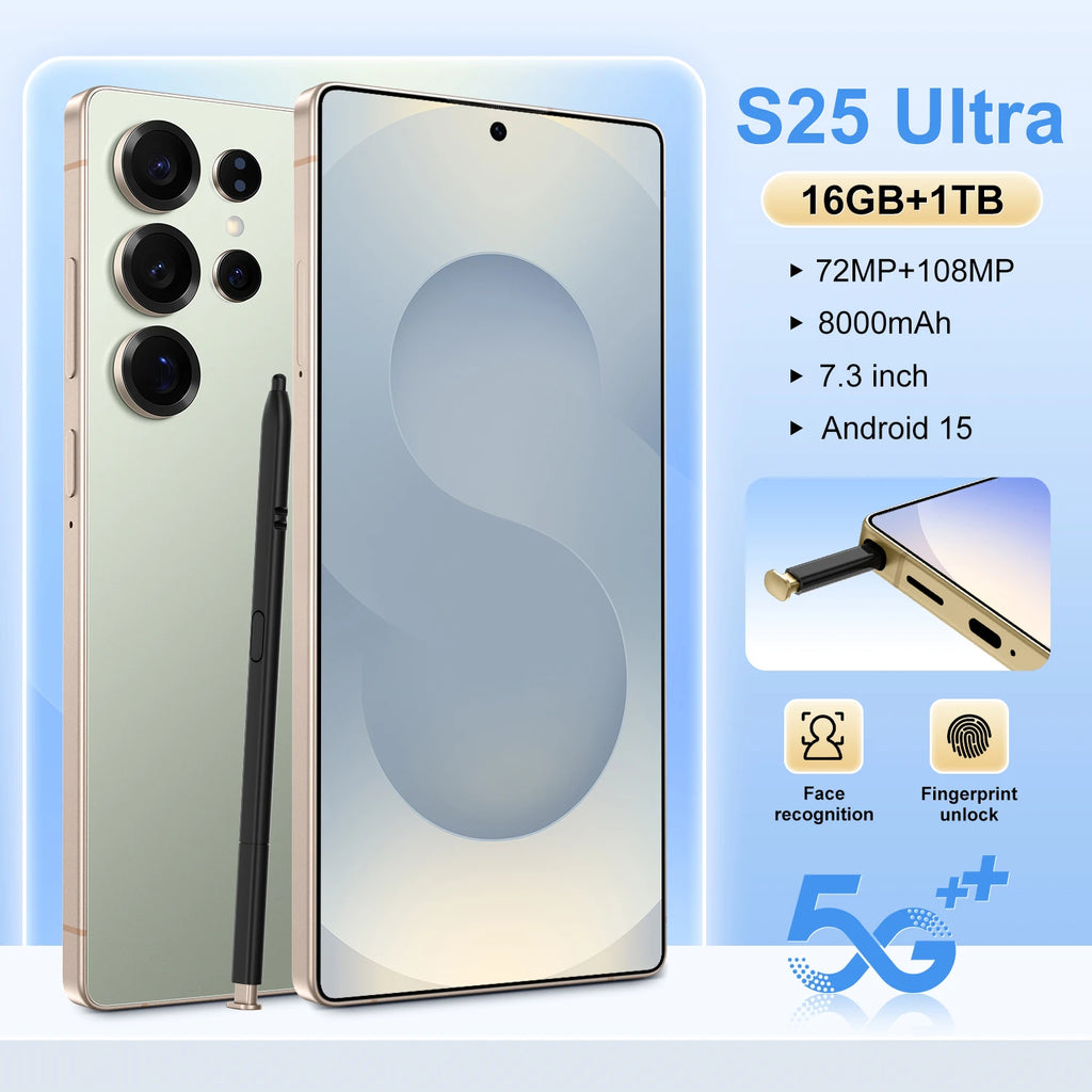 S25 Ultra Android 14 Smartphone 7.3 Inch HD Screen 12GB RAM 108MP 5G Original Unlocked Express Shipping in Stock