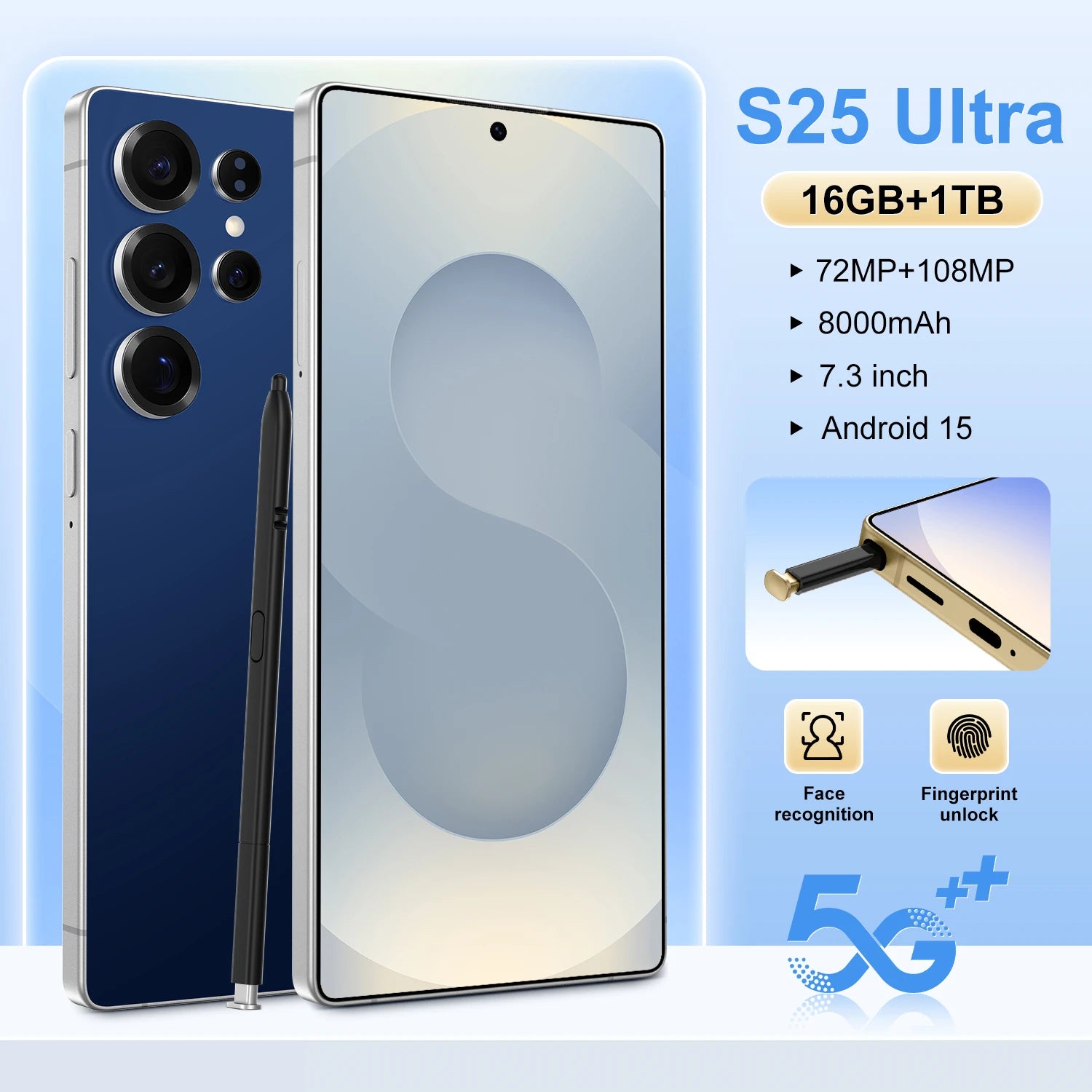 S25 Ultra Android 14 Smartphone 7.3 Inch HD Screen 12GB RAM 108MP 5G Original Unlocked Express Shipping in Stock