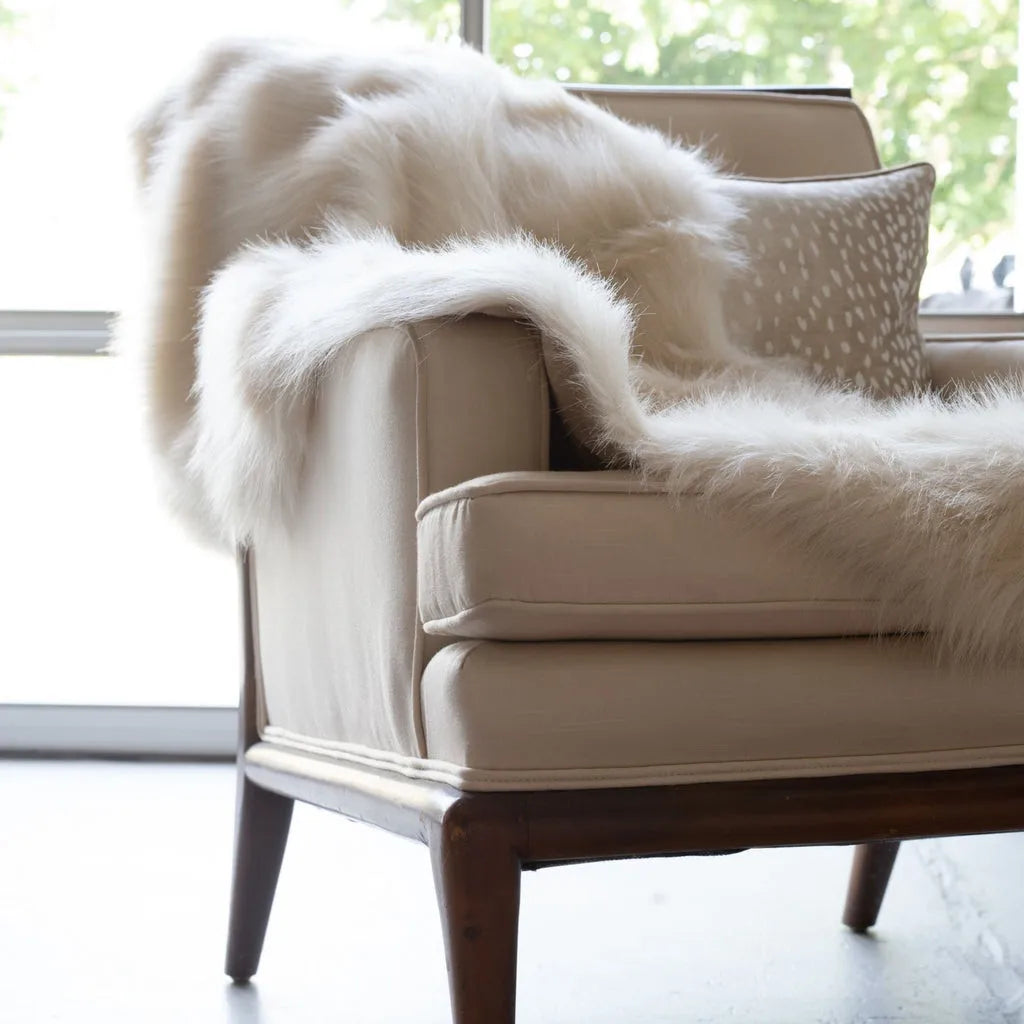 HMS 50\" X 60\" Royal White Long Hair Faux Fur Throw Acrylic & Polyester Knitted Plush 100% Polyester Backing for Garments