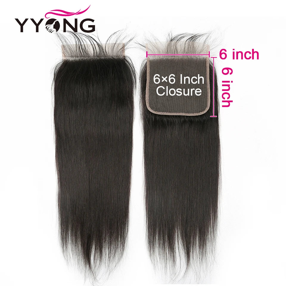 YYong Straight Hair Bundles With 6x6 Lace Closure Remy Brazilian Human Hair Weave Bundles With Closure Hair Extension