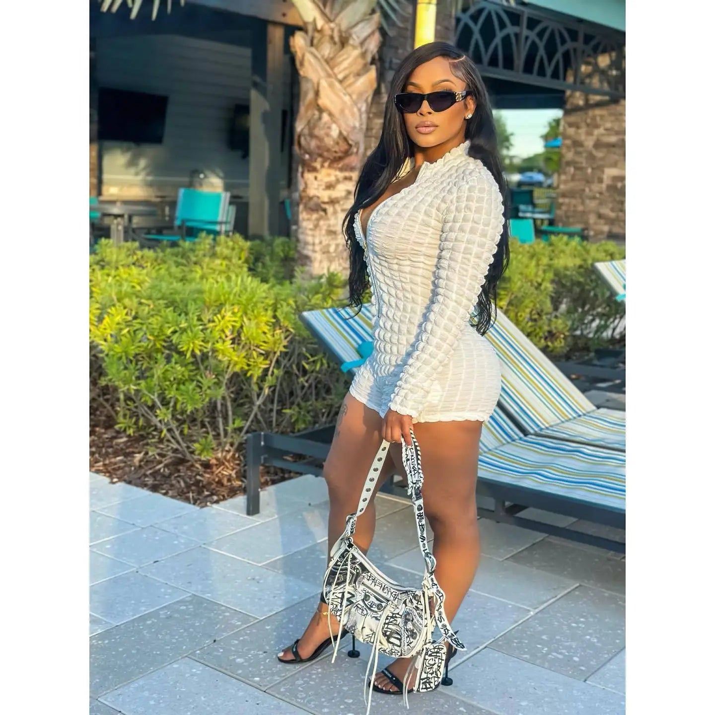 Women's 2023 Long-Sleeved Bodycon Jumpsuit Solid Color Zipper-Neck Casual Knitted 2-Piece Set