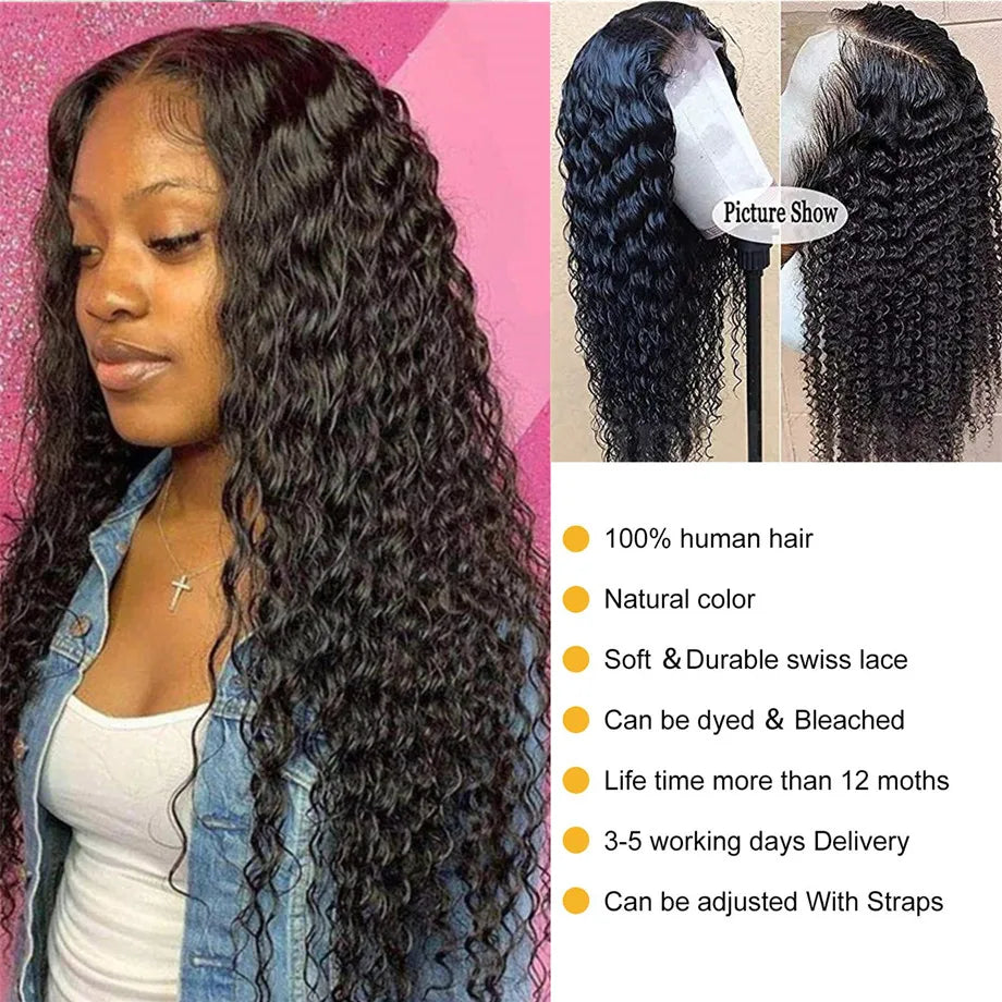Deep Wave Frontal Wig 13x4 13x6 Hd Transparent Lace Frontal Wig 5X5 6X4 Glueless Wig 28 30 Inch Curly Lace Front Human Hair Wigs