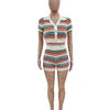 Summer Boutique Clothing Knitted 2 Crop Top and Women Sets Striped Loungewear Knit Two Piece Ladies Shorts Outfits