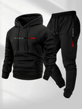 2025 New Autumn/Winter Men's Women's Printed Knitted Thermal Hooded Sporty Sportswear Sets Long Pants Outdoor Fashionable