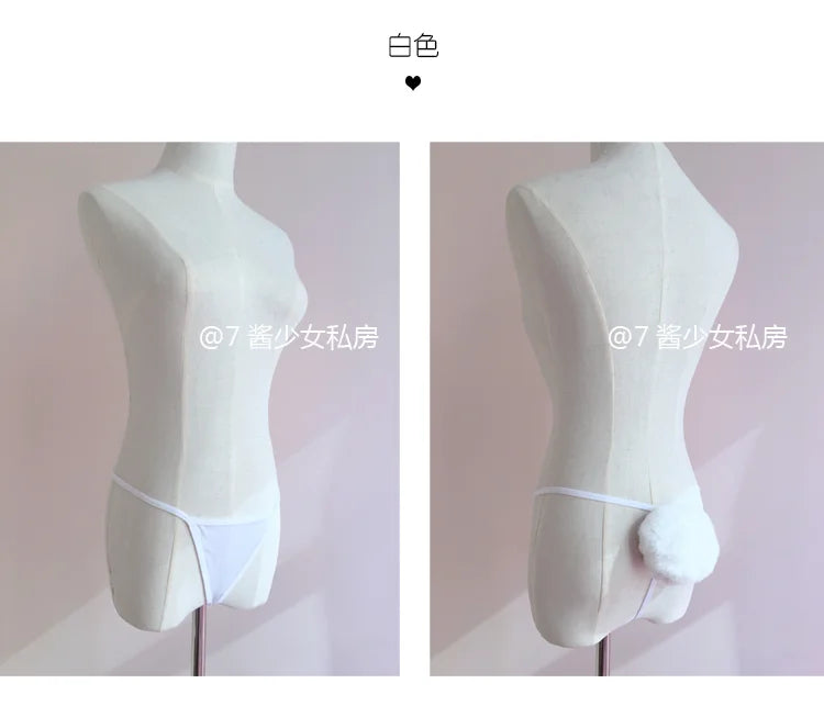 Homemade Panties White Pink Black Sweet Rabbit Tail Sexy Temptation Ball Tail Knicker Lingerie Women Thongs and G Strings