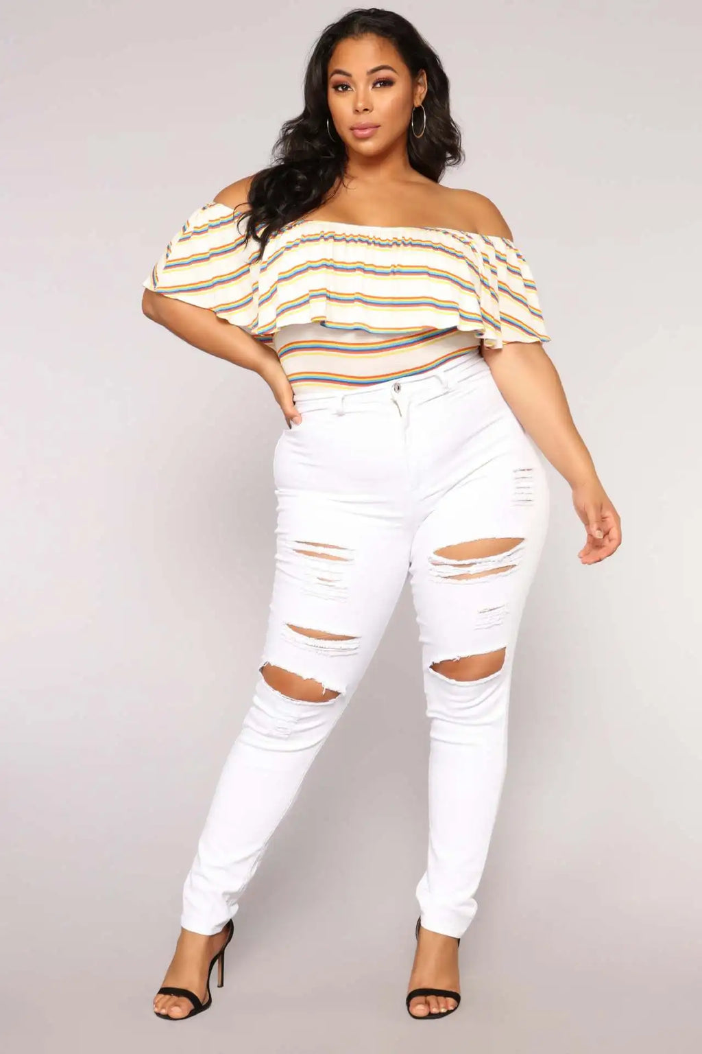 2025 Summer New Fashion Trend Cool Street Black and White Elastic Ripped Jeans Women's Pants