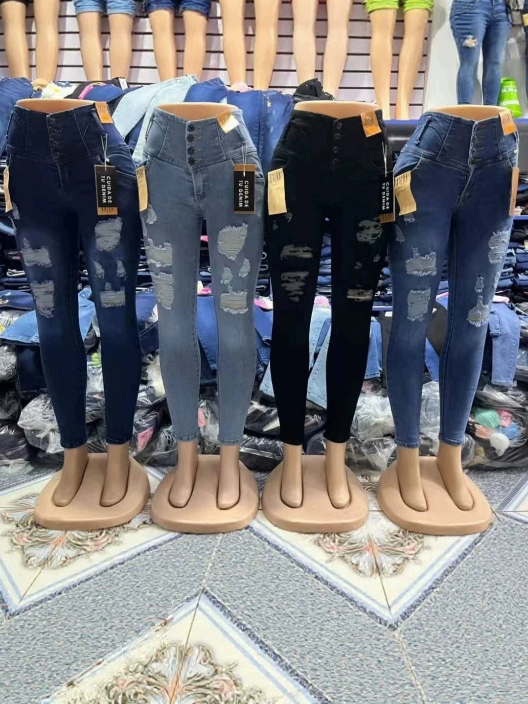Women's High Waist Skinny Jeans, Distressed Ripped Denim Pants for Casual Street & Daily Wear