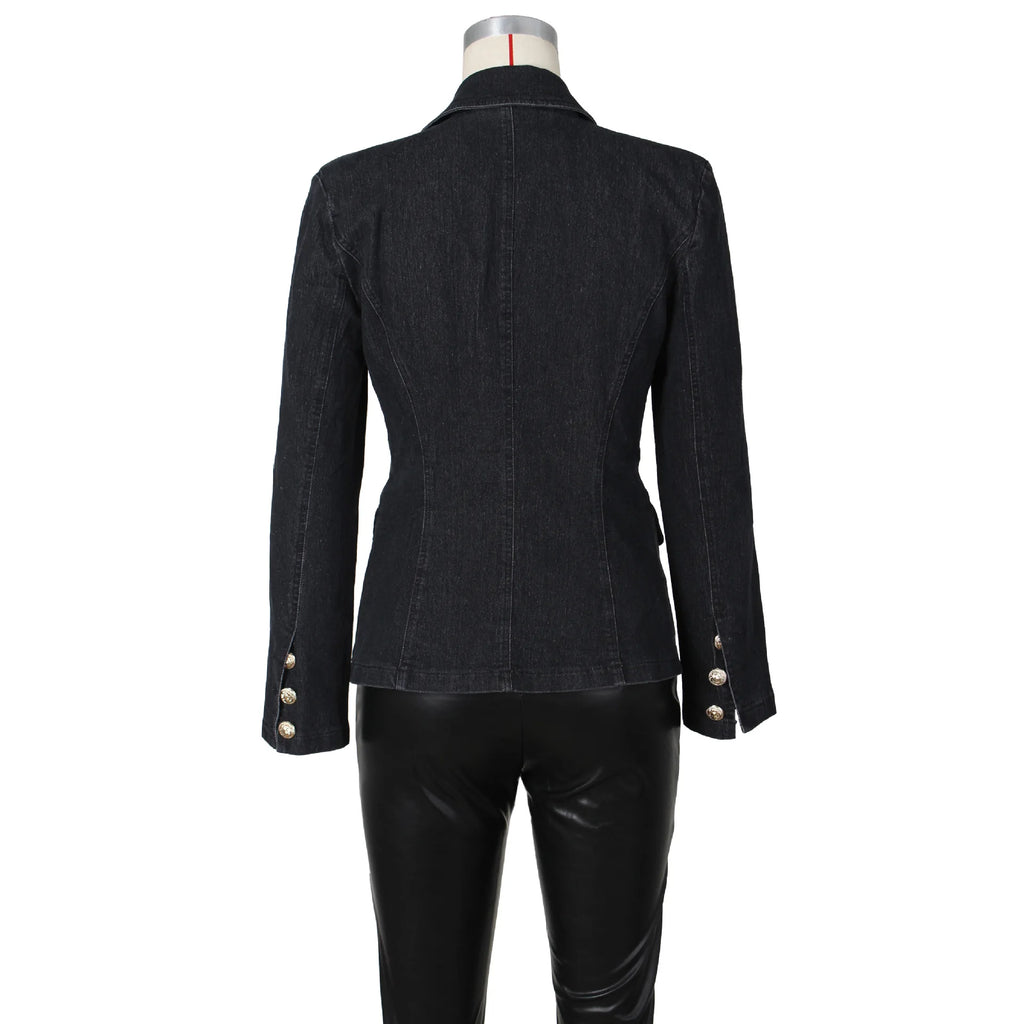 G0614 High Quality Washed Vintage Jacket Double Breasted Blazer Denim Jacket Women