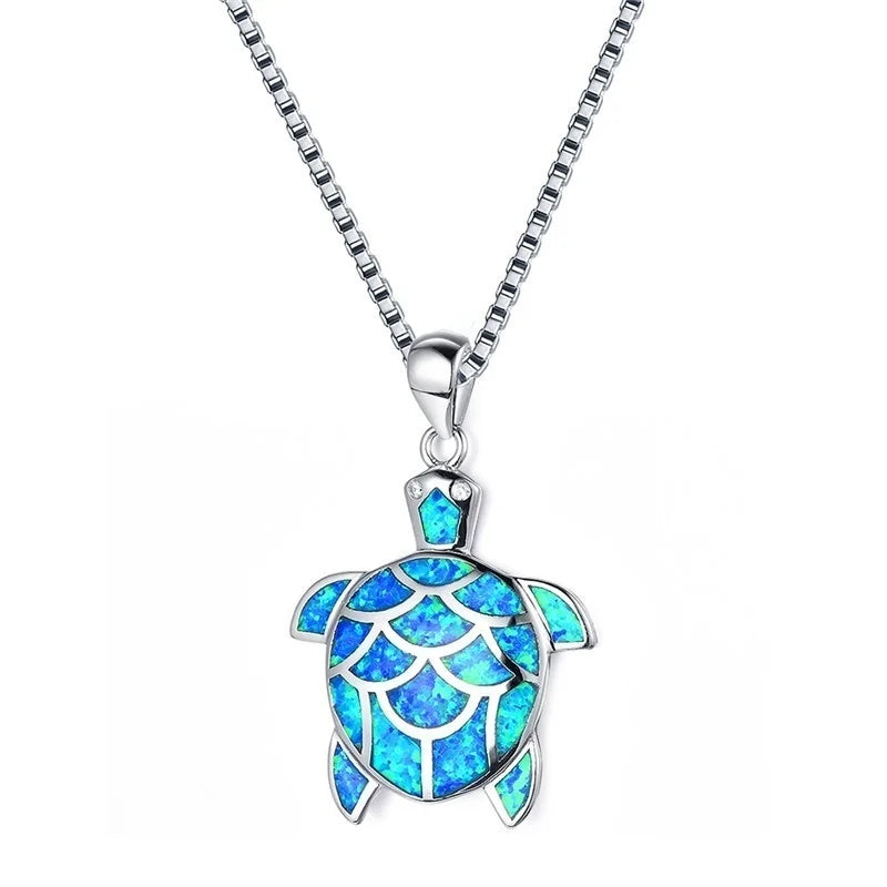 Boho Cute Sea Dolphin Pendant Necklace for Girl Statement Women Accessories Fashion Imitation Blue Opal Necklace Jewelry Gifts