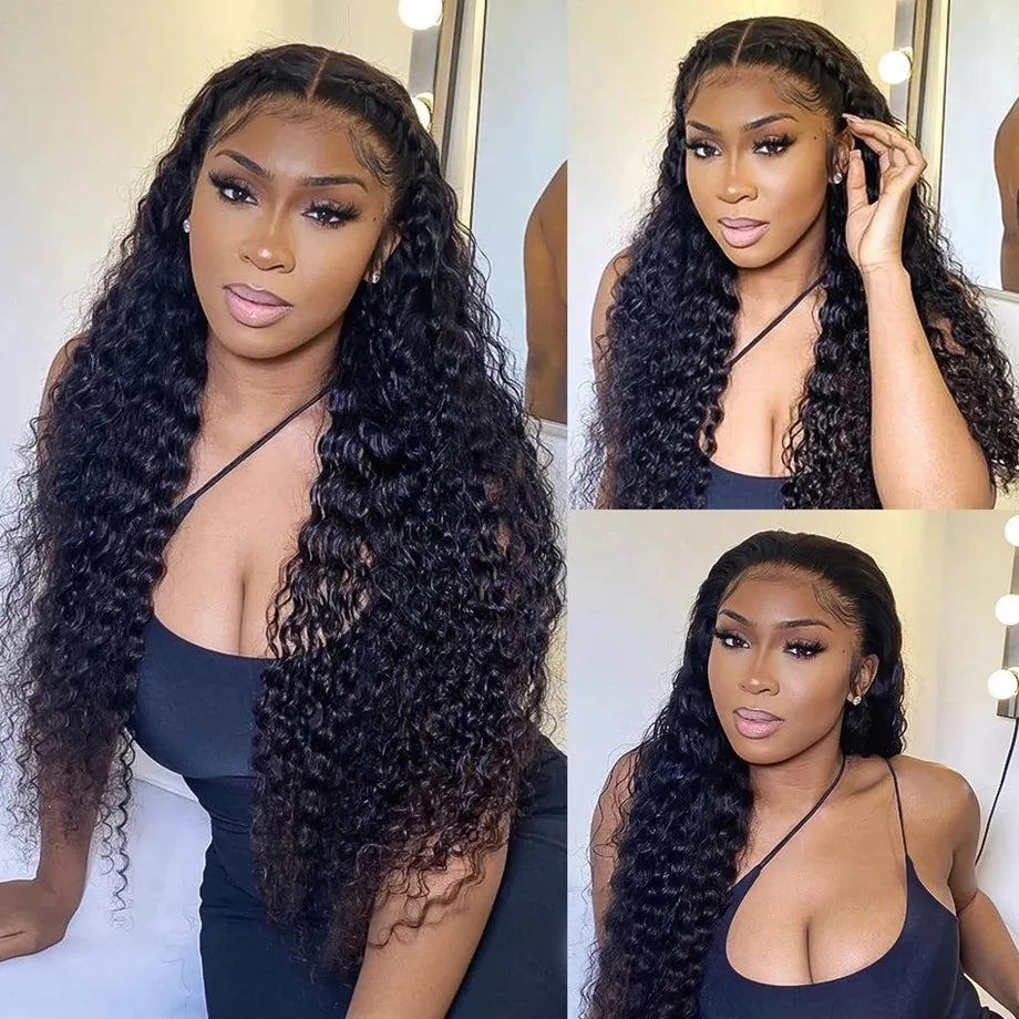 Deep Wave Frontal Wig 13x4 13x6 Hd Transparent Lace Frontal Wig 5X5 6X4 Glueless Wig 28 30 Inch Curly Lace Front Human Hair Wigs