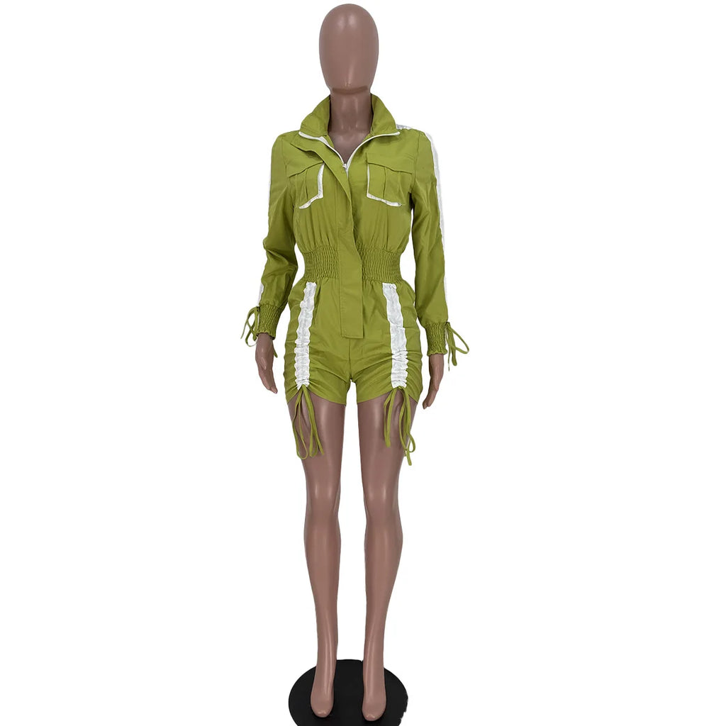 N8316G Wholesale Spring Summer Women Clothing Vendor Romper New Patchwork Drawstring Long Sleeve Cargo Jumpsuit