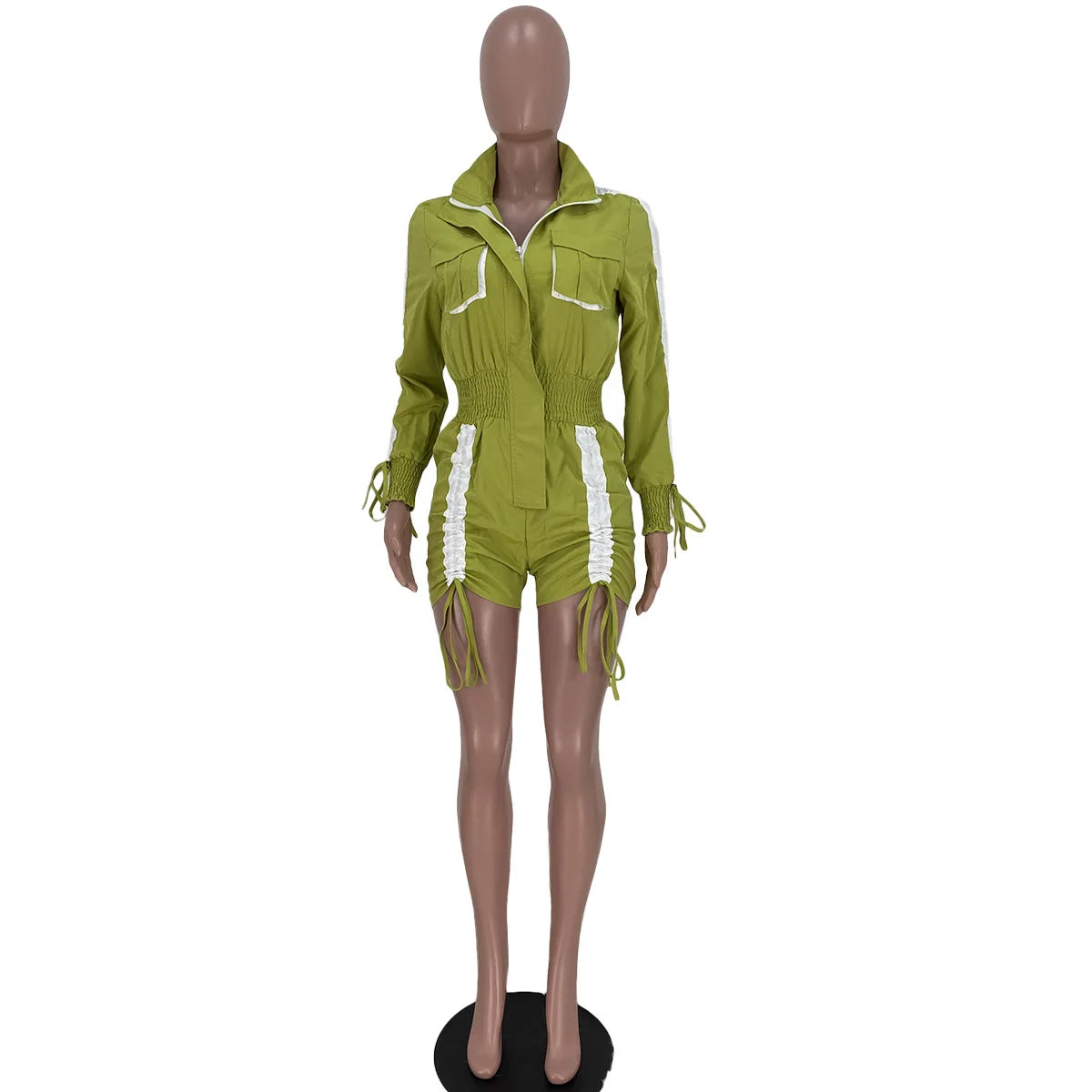 N8316G Wholesale Spring Summer Women Clothing Vendor Romper New Patchwork Drawstring Long Sleeve Cargo Jumpsuit