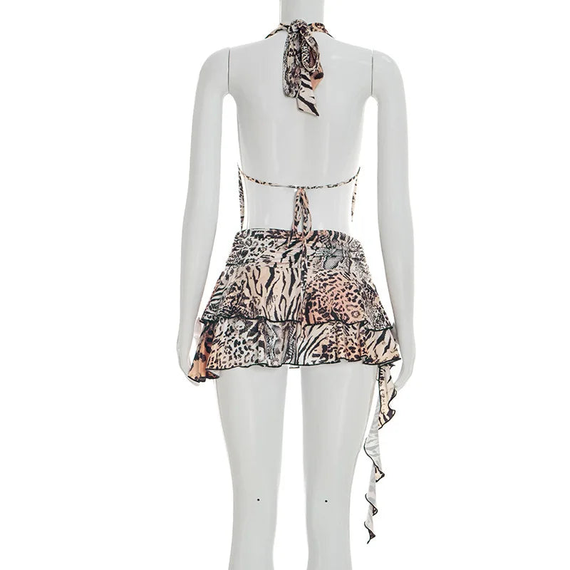 Wholesale Fashion Women Party Sleeveless Leopard Printed Backless Sexy Club Wear Dress