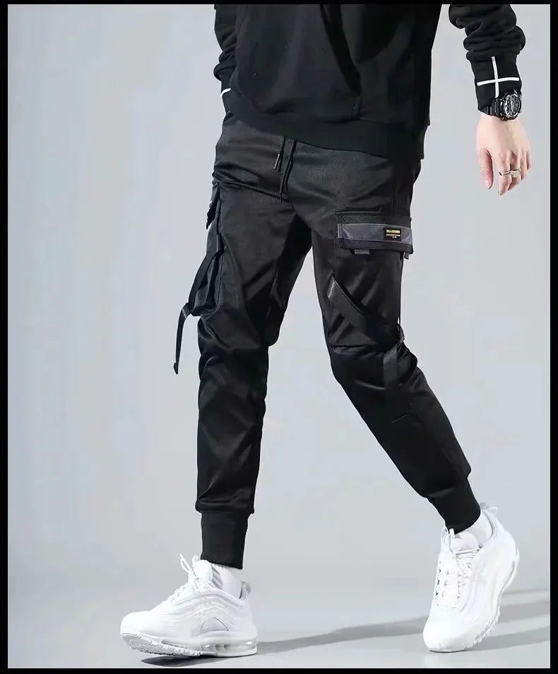Ribbons Harem Joggers Men Cargo Pants Streetwear 2024 Hip Hop Casual Pockets Track Pants Male Harajuku Fashion Trousers