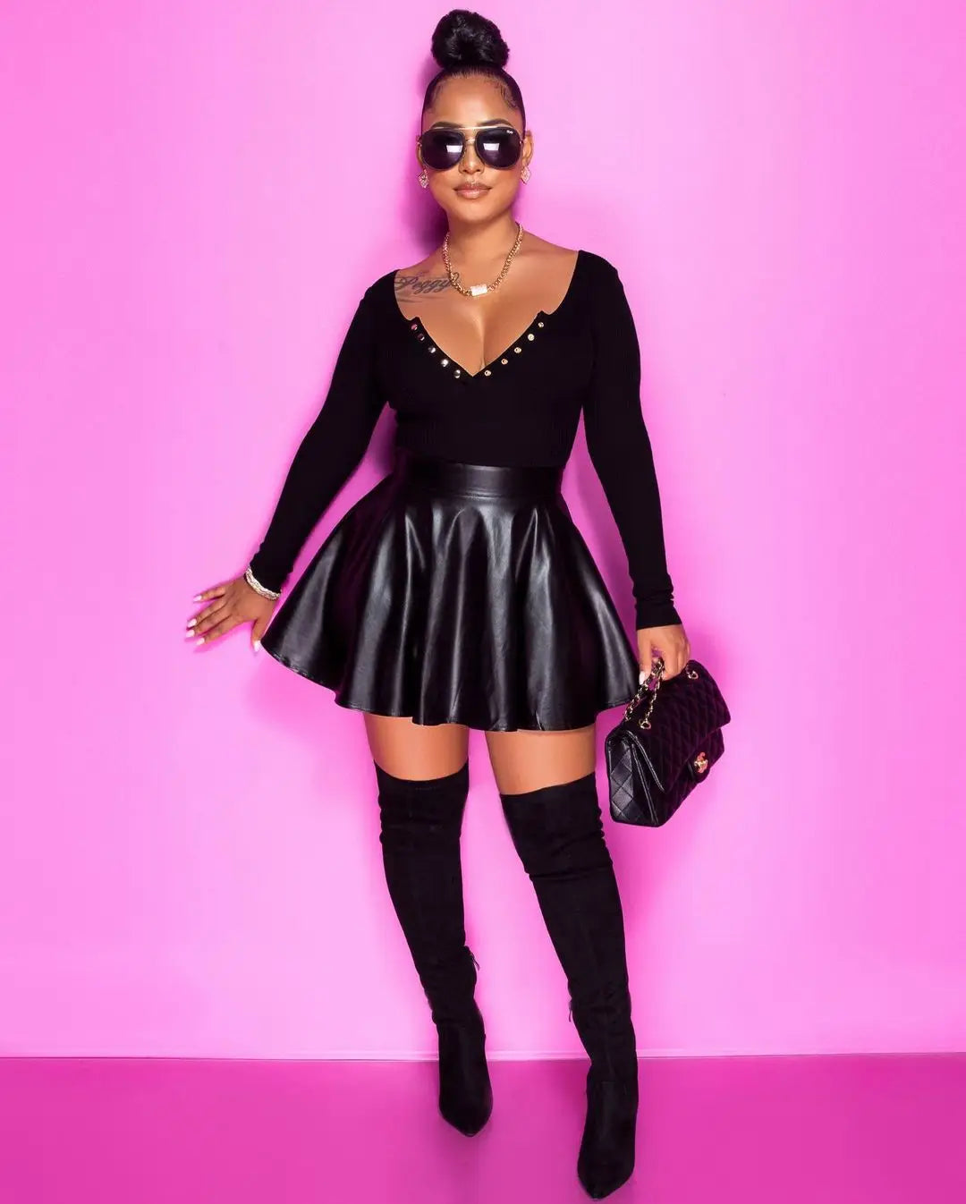 Liu Ming Fashion 2025 Women Streetwear Pleated Faux Leather a Line Mini Skirt