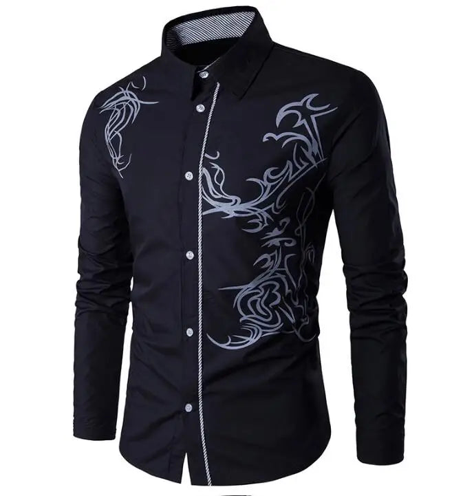 Men's Shirt Cardigan Spring and Autumn Men's Ethnic Style Printed Shirt Trendy Casual Long Sleeved Shirts