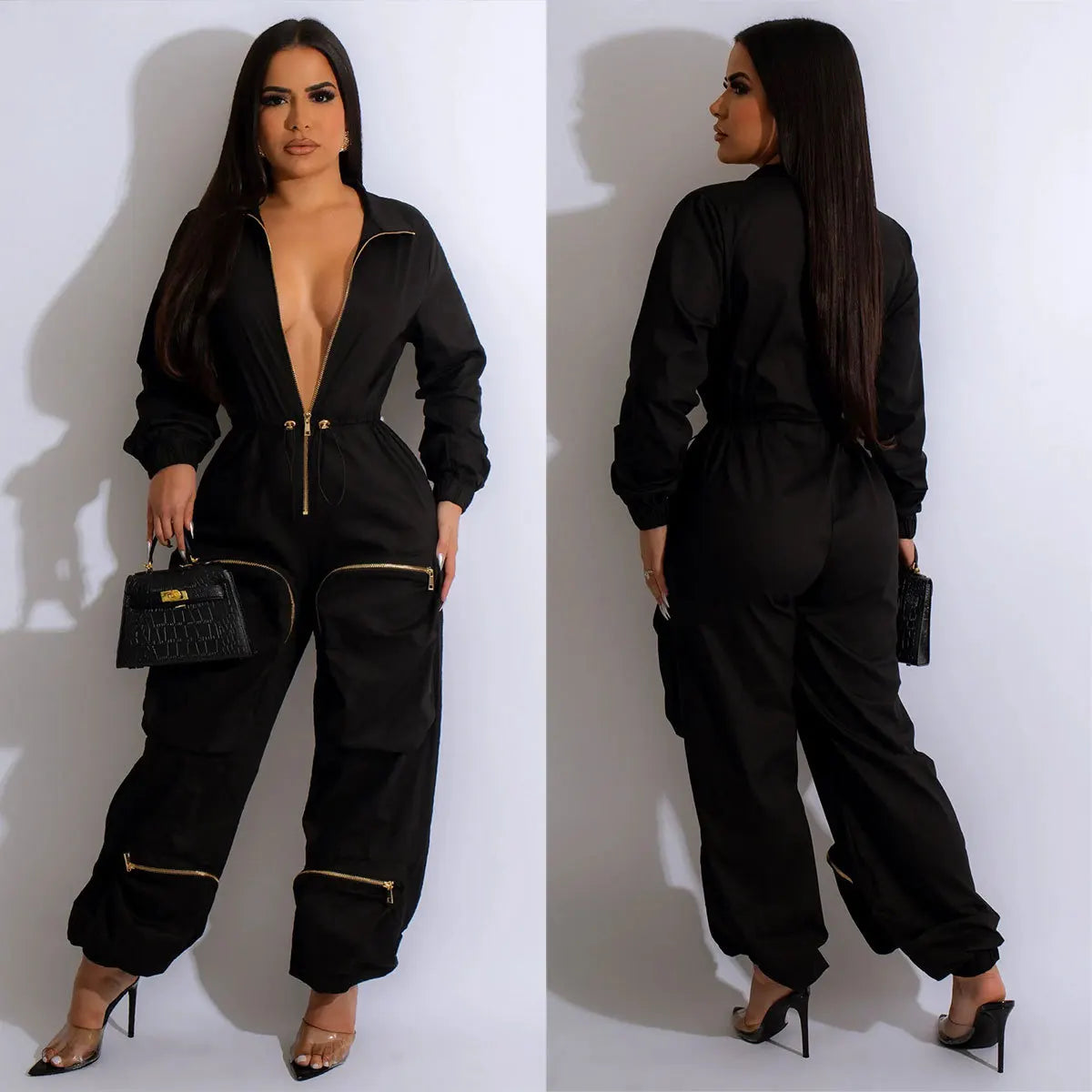 New Trendy 2023 Winter Women Jumpsuit Casual Pocket Workout Rompers Plus Size Streetwear Lady Cargo Jumpsuit for Women