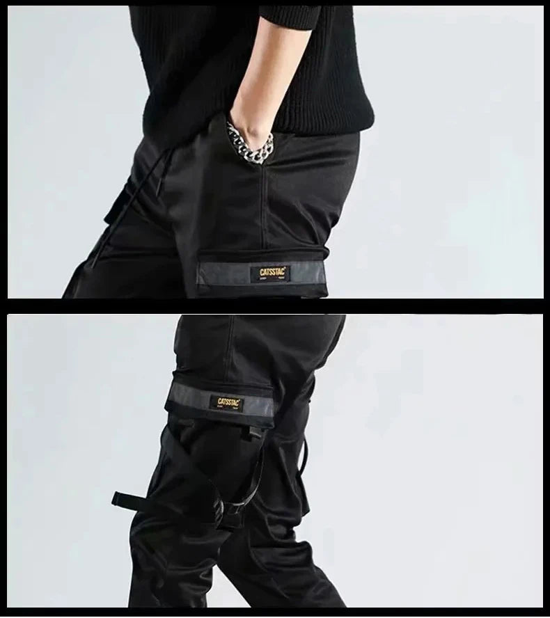 Ribbons Harem Joggers Men Cargo Pants Streetwear 2024 Hip Hop Casual Pockets Track Pants Male Harajuku Fashion Trousers