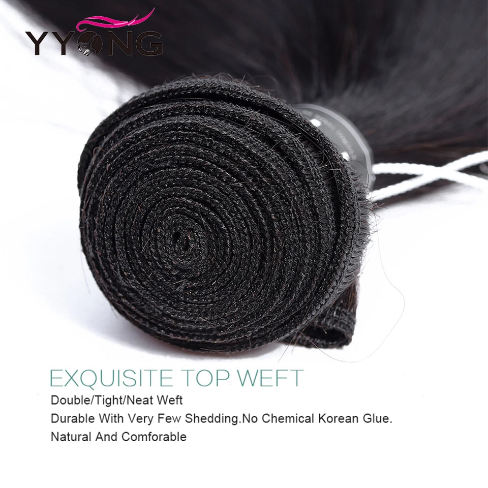 YYong Straight Hair Bundles With 6x6 Lace Closure Remy Brazilian Human Hair Weave Bundles With Closure Hair Extension