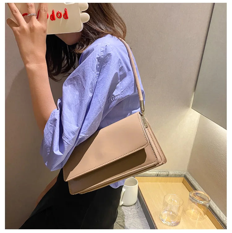 New Women's Fashion Handbags Retro Solid Color PU Leather Shoulder Underarm Bag Casual Women Hobos Handbags сумка женская Trend