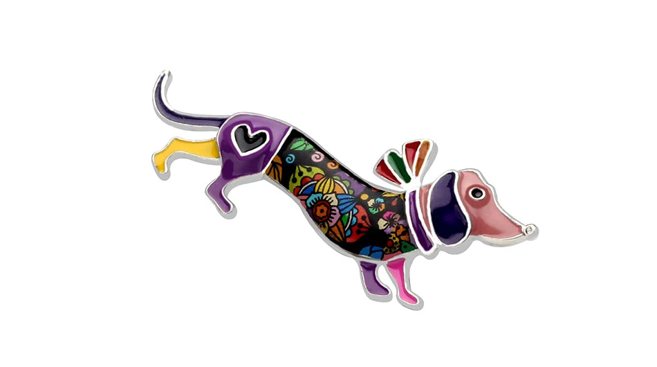 Bonsny Alloy Enamel Collar Dachshund Dog Brooches Cartoon Animal Jewelry Women Girls Pin For Scarf Clothes Decoration Gift Party