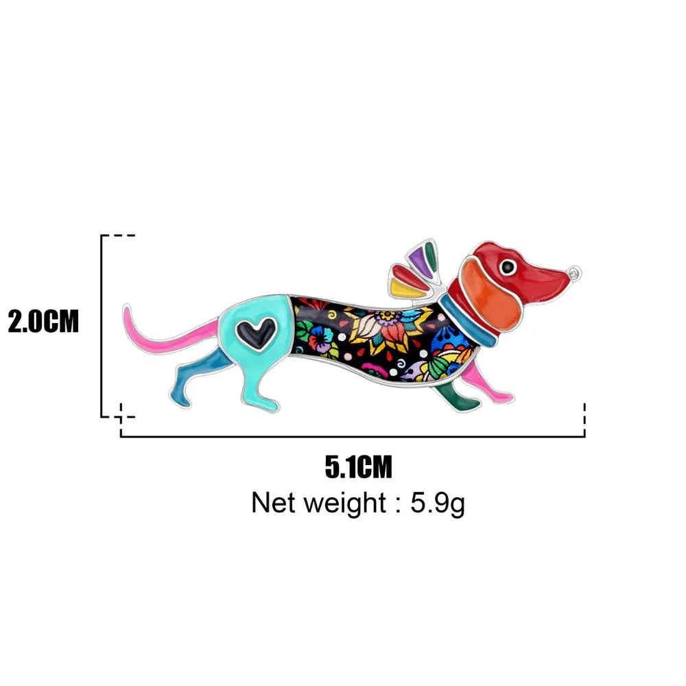 Bonsny Alloy Enamel Collar Dachshund Dog Brooches Cartoon Animal Jewelry Women Girls Pin For Scarf Clothes Decoration Gift Party