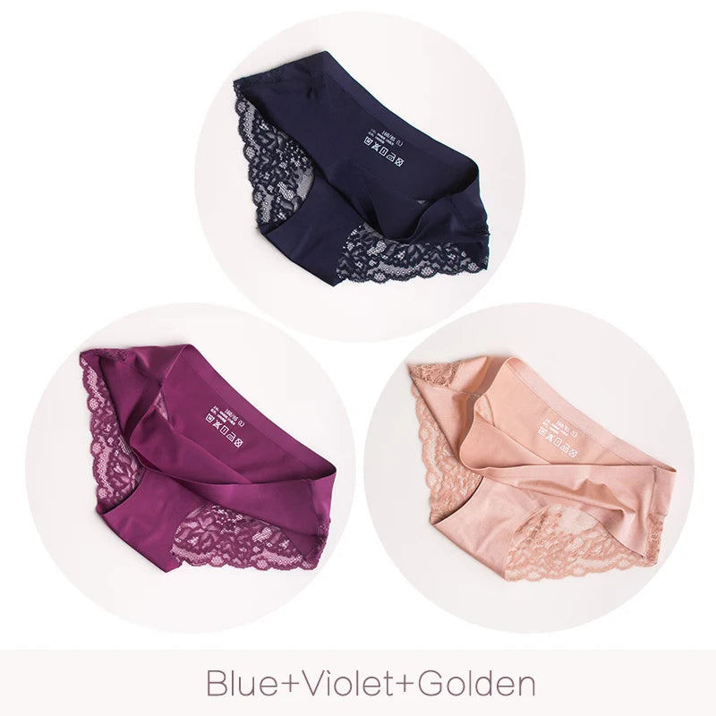 Sexy Lace Panties Seamless Women Underwear Nylon Silk  Briefs Intimates Bikini Cotton Lingerie Amazing Briefs DULASI 3 pcs set