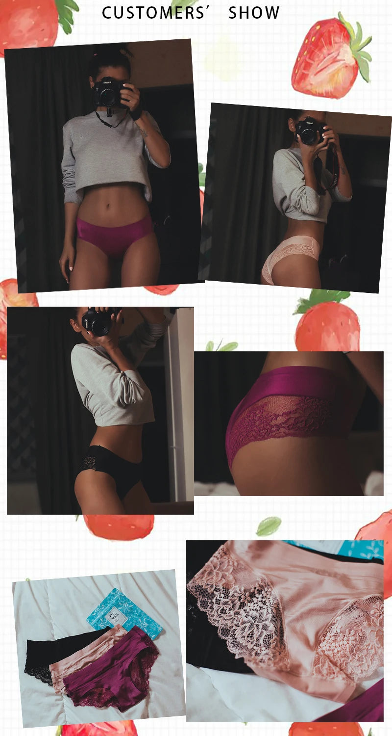 Sexy Lace Panties Seamless Women Underwear Nylon Silk  Briefs Intimates Bikini Cotton Lingerie Amazing Briefs DULASI 3 pcs set