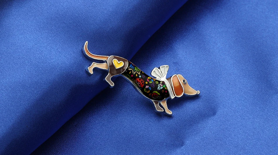 Bonsny Alloy Enamel Collar Dachshund Dog Brooches Cartoon Animal Jewelry Women Girls Pin For Scarf Clothes Decoration Gift Party