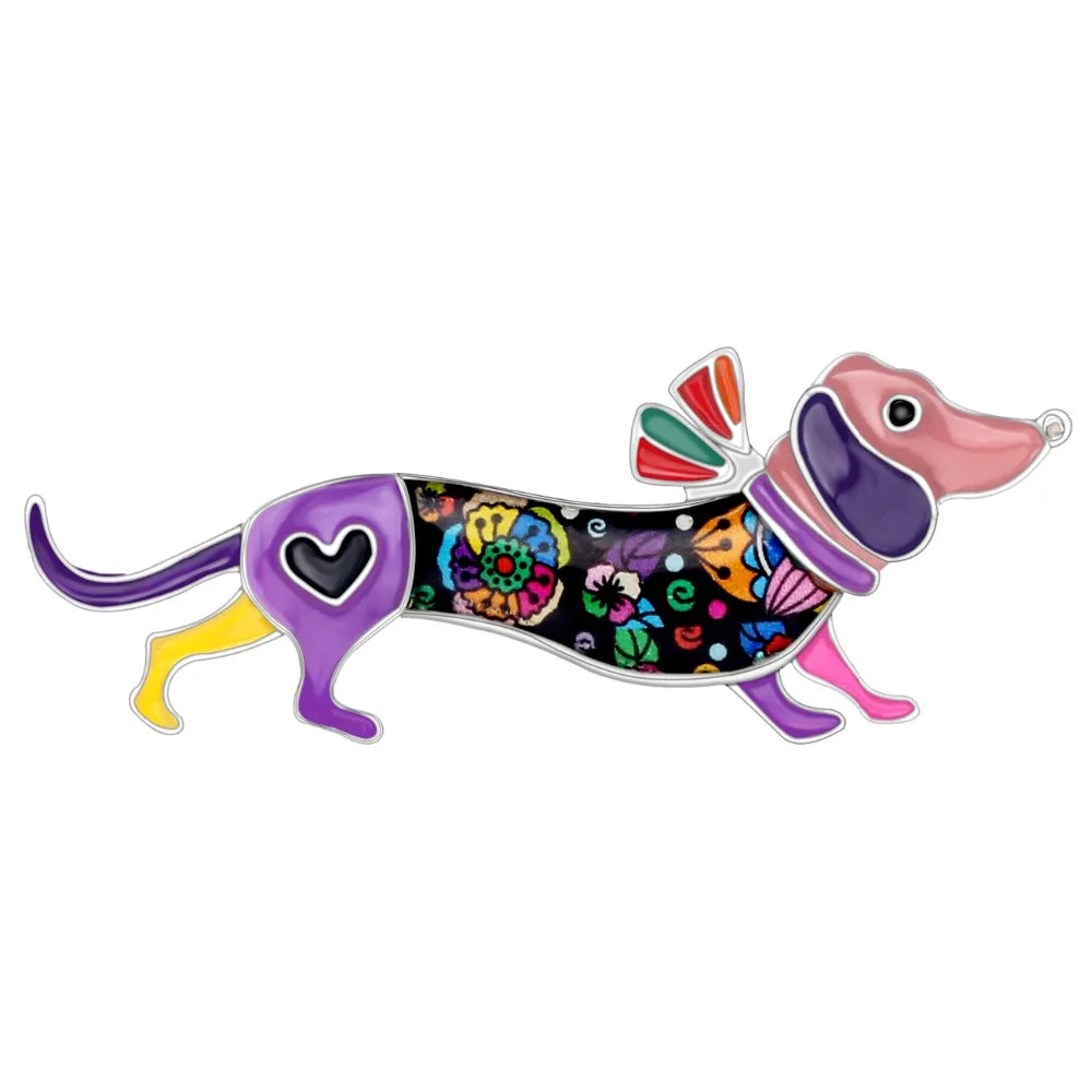 Bonsny Alloy Enamel Collar Dachshund Dog Brooches Cartoon Animal Jewelry Women Girls Pin For Scarf Clothes Decoration Gift Party