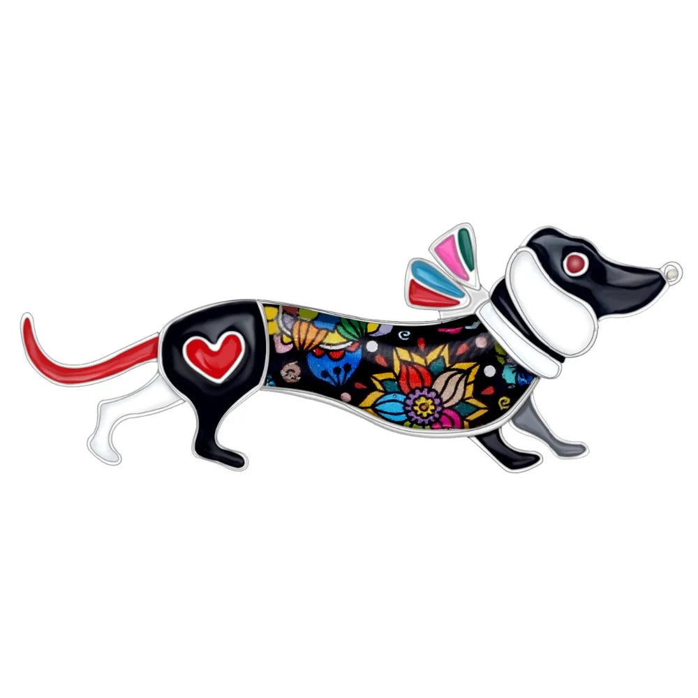 Bonsny Alloy Enamel Collar Dachshund Dog Brooches Cartoon Animal Jewelry Women Girls Pin For Scarf Clothes Decoration Gift Party