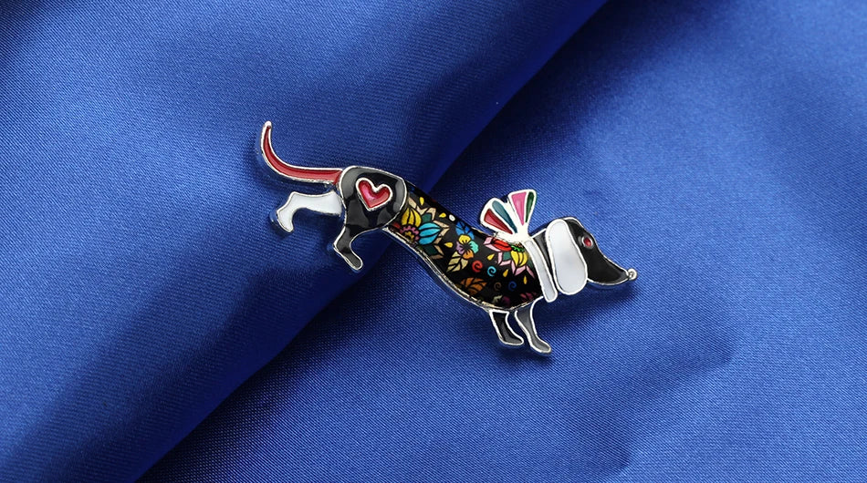 Bonsny Alloy Enamel Collar Dachshund Dog Brooches Cartoon Animal Jewelry Women Girls Pin For Scarf Clothes Decoration Gift Party