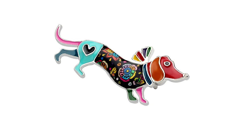 Bonsny Alloy Enamel Collar Dachshund Dog Brooches Cartoon Animal Jewelry Women Girls Pin For Scarf Clothes Decoration Gift Party