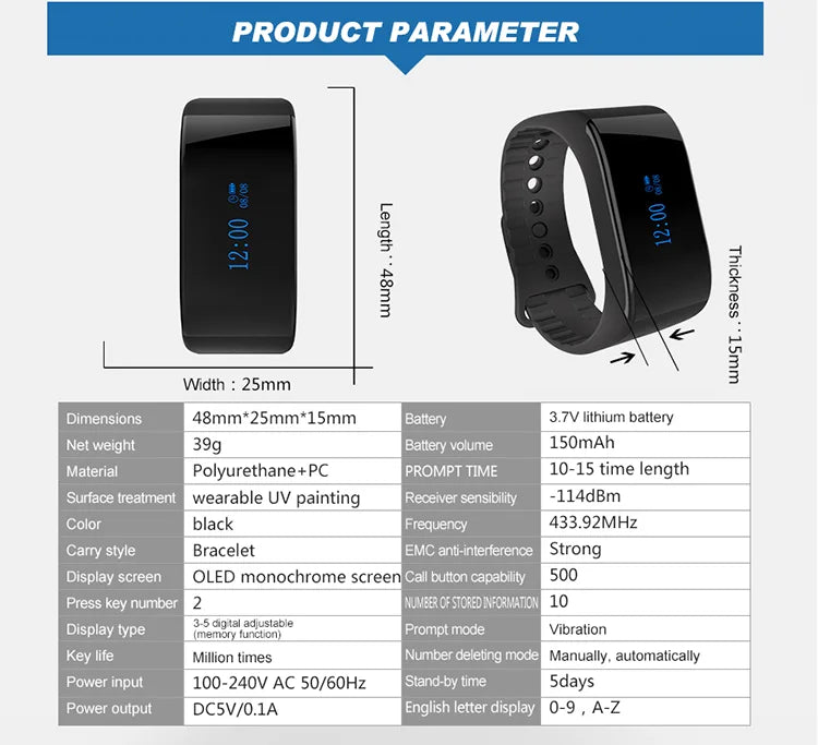 WirelessLinkx APE6900 Wireless Restaurant Waiter Calling Watch Pager Calling System
