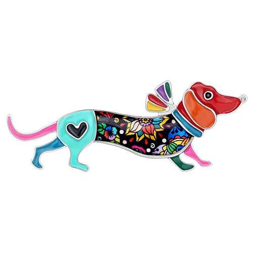 Bonsny Alloy Enamel Collar Dachshund Dog Brooches Cartoon Animal Jewelry Women Girls Pin For Scarf Clothes Decoration Gift Party