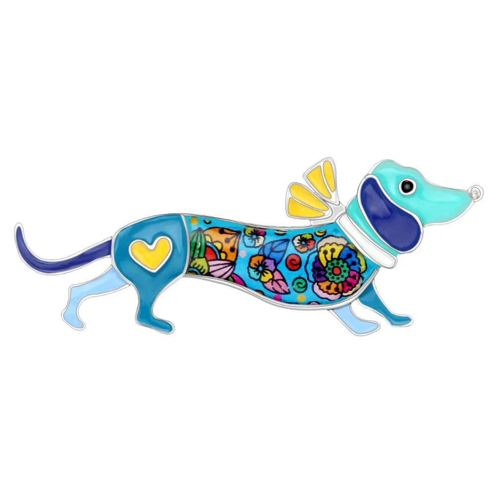 Bonsny Alloy Enamel Collar Dachshund Dog Brooches Cartoon Animal Jewelry Women Girls Pin For Scarf Clothes Decoration Gift Party