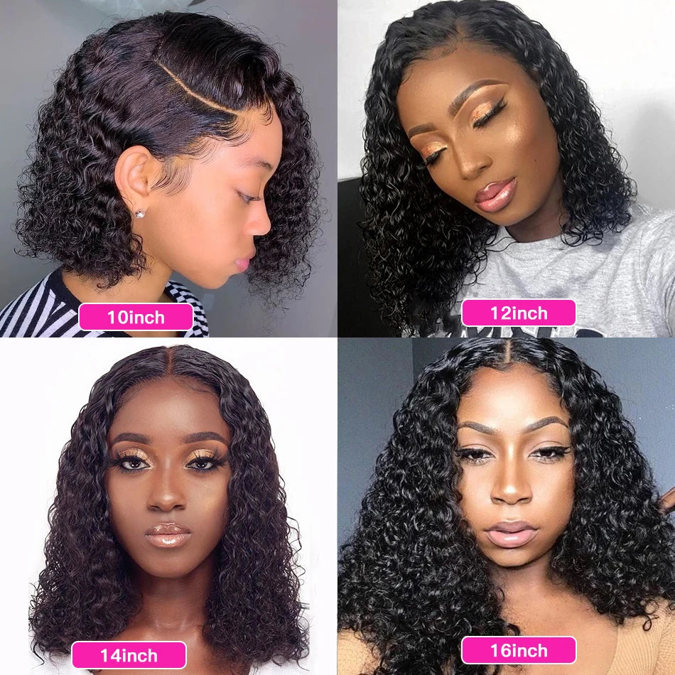 Natural Color Lace Frontal Human Hair Wig Raw Virgin Hair With Natural Hairline 180% Density Glueless Bob Curly Lace Front Wig