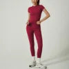 J8455-trendy Solid Color Seamless Legging 2 Piece Set Lady Yoga Wear Jogger Two Piece Set Women Tracksuit
