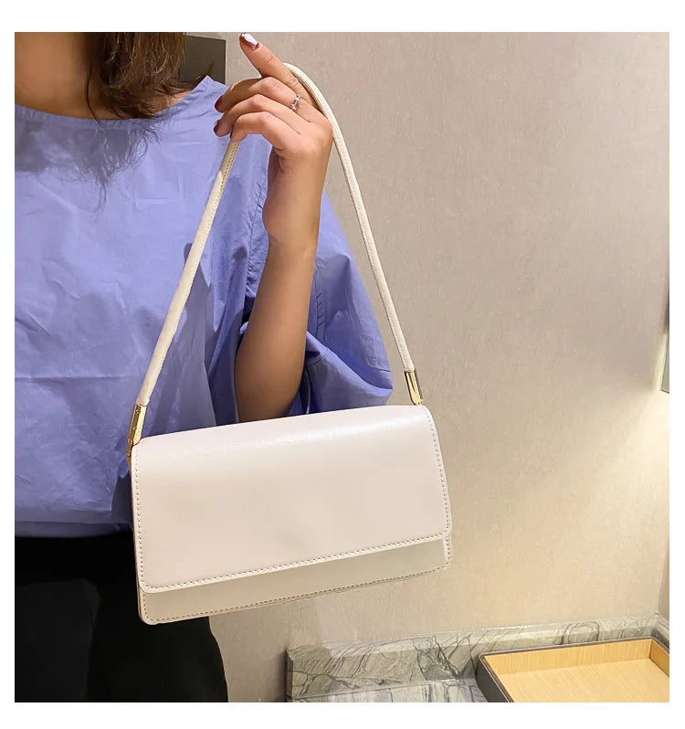 New Women's Fashion Handbags Retro Solid Color PU Leather Shoulder Underarm Bag Casual Women Hobos Handbags сумка женская Trend