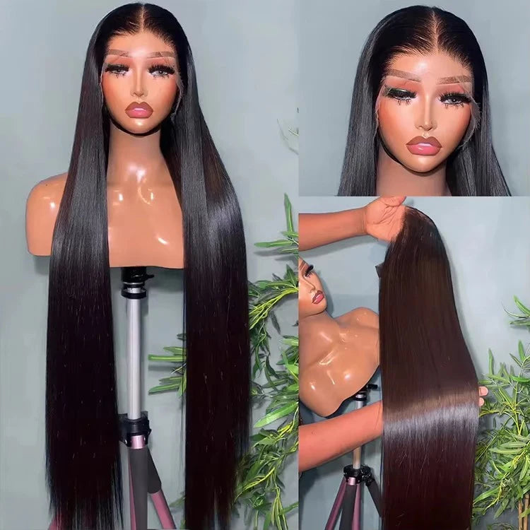40Inch 13x6 Full Glueless Hd Lace Frontal Long Bone Straight Raw Indian Hair Wig Lace Front Unprocessed Human Hair Wig Vendor