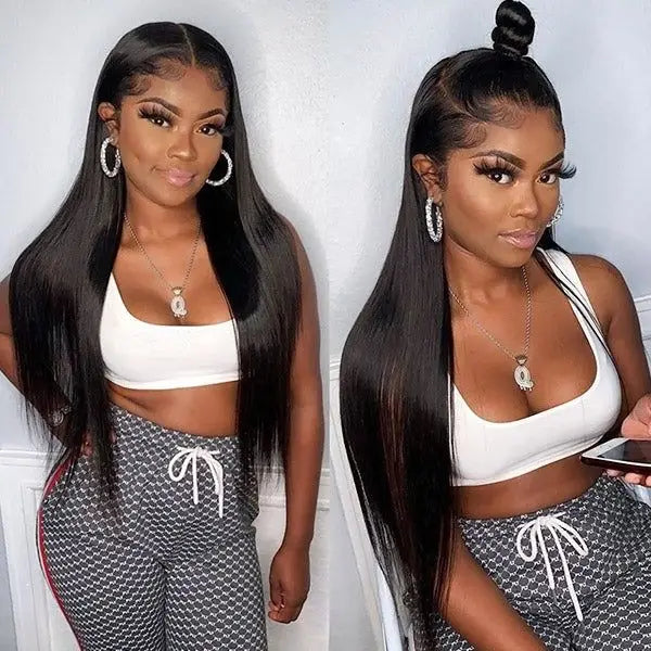 100 13x6 Raw Virgin Lace Frontal Human Hair Wig, Invisible Glueless HD Full Lace Front Wigs, Brazilian Bone Straight Hair Wig