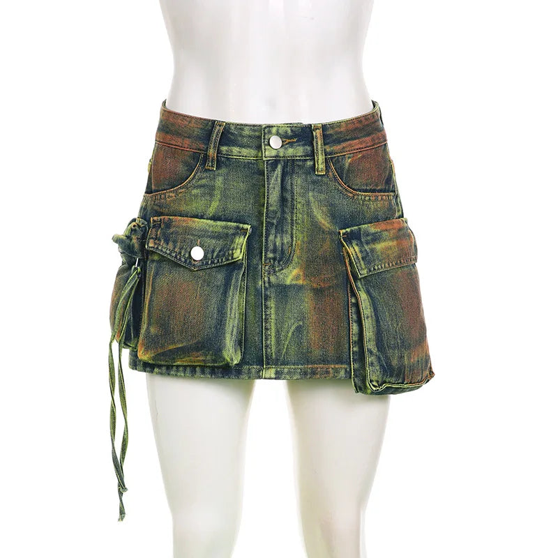 Jeans Cargo Femme Custom Logo Most Selling Cargo Bodycon Pencil Mini Denim Micro Green Jean Skirt