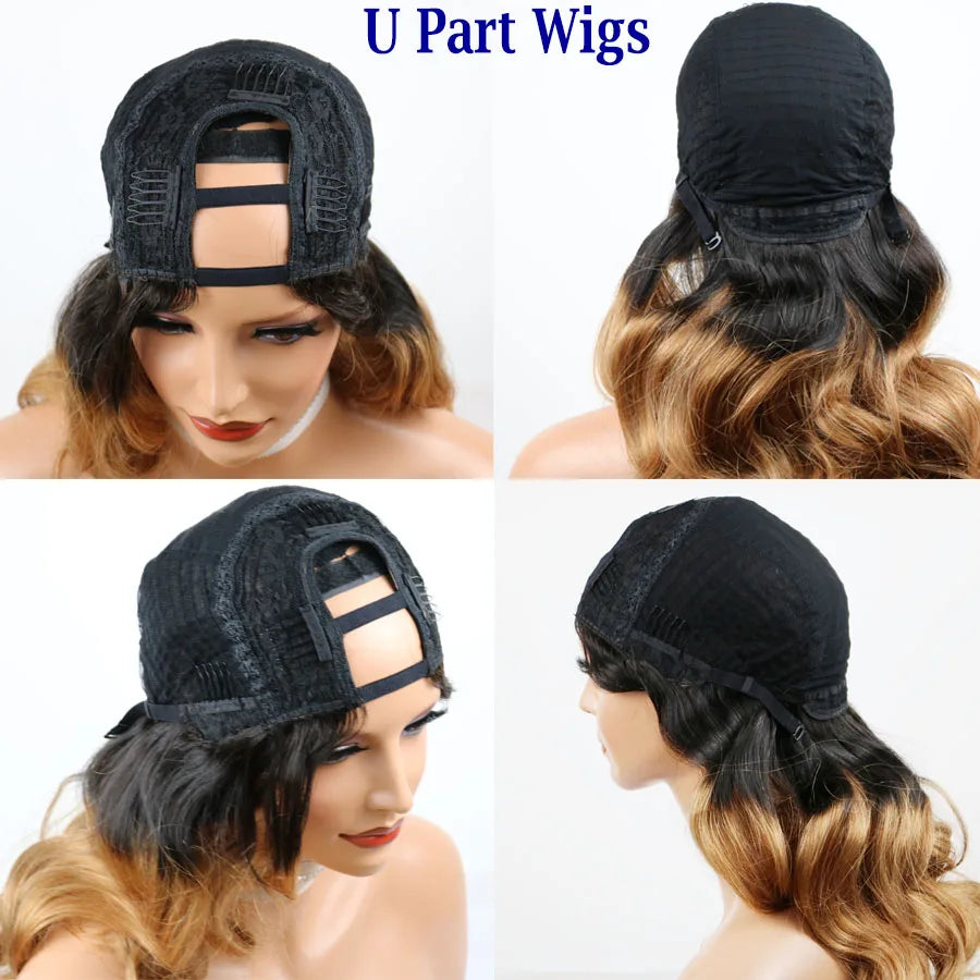 200Density Indian 100% Human Hair 1x4 U Part/V Part Wigs Natural Black Loose Deep Wave #2 Dark Brown U Part Wigs Daily