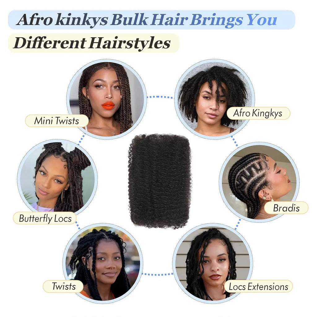 50g Brazilian Afro Kinky Bulk Hair Big Package Afro Kinky Bulk Virgin Human Hair for Dreadlock Twist Braiding Hair Extensions