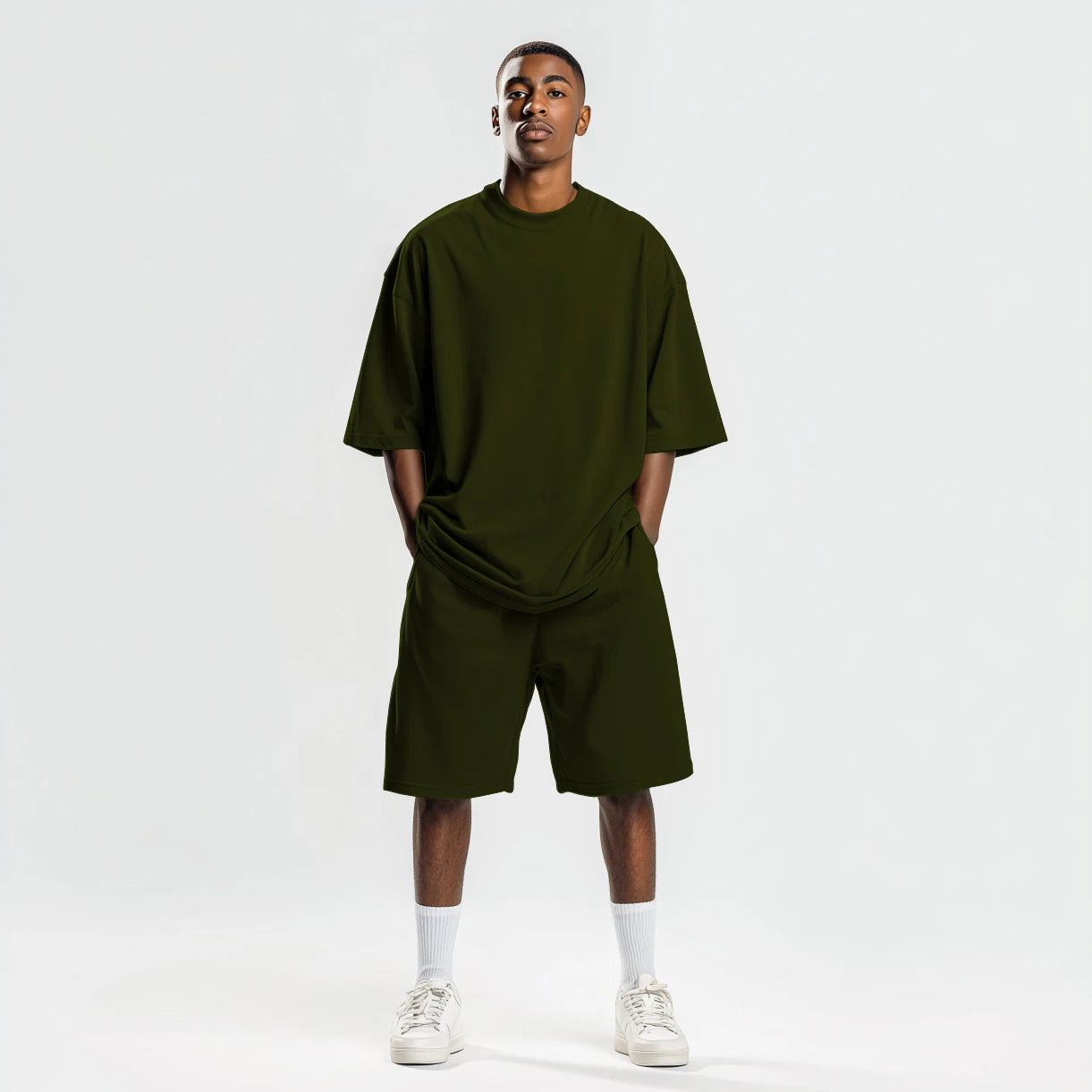 Big and Tall Oversized Men's T-Shirt and Shorts Sets 250G Heavy Drop Shoulder Relaxed Plus Size Tracksuit Outfit Bulk Wholesale