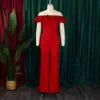 D523 Latest Design Elegant Female Jumpsuit Women Tight Slim Solid Color Ruffles Off Shoulder Short Sleeve Jumpsuit for Ladies