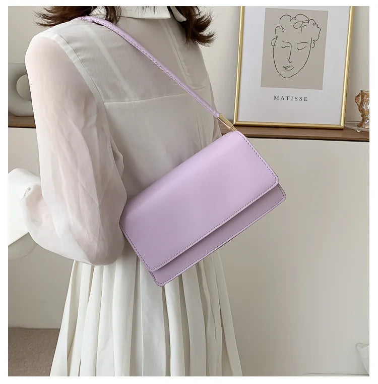 New Women's Fashion Handbags Retro Solid Color PU Leather Shoulder Underarm Bag Casual Women Hobos Handbags сумка женская Trend